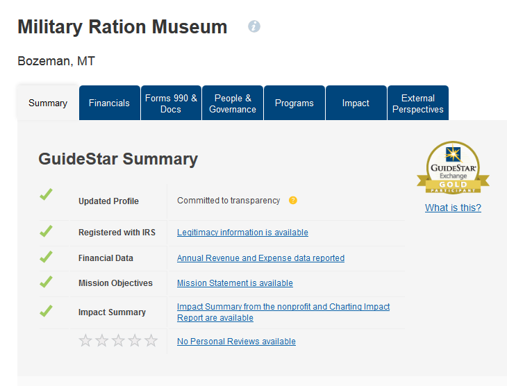 Gold Rating From Guidestar